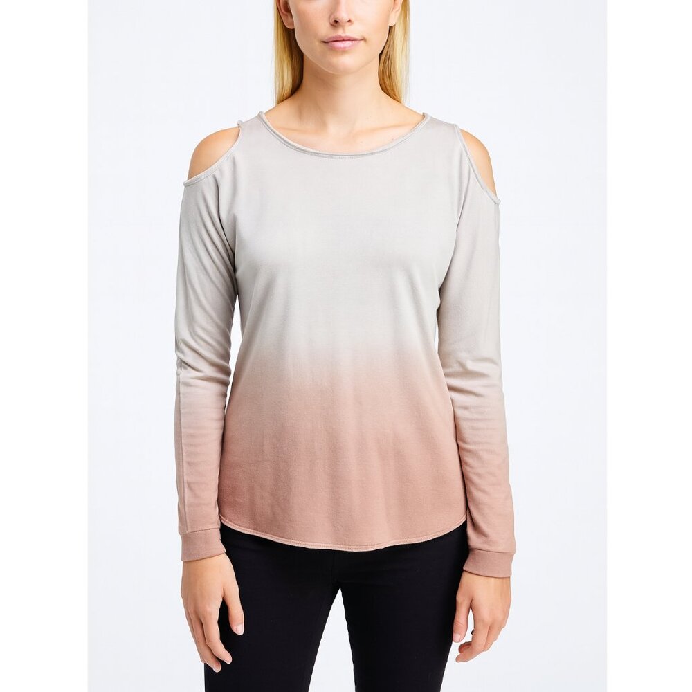 Easel Ombre Cold Shoulder Top Gray Pink Long Sleeve Oversized Blouse Size Medium